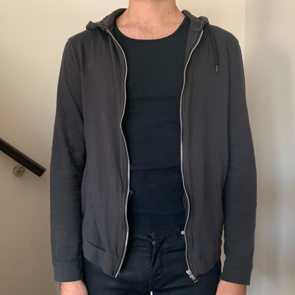TOPMAN Grey Zip Up Hooded Jacket, Gray Hoodie